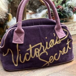 Vintage Y2K 1990’s Victoria's Secret Handbag Purple Velvet Satchel Bag Cosmetic